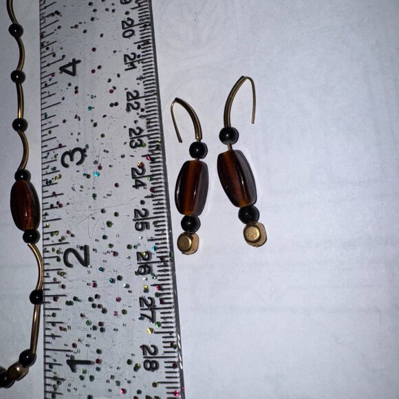 15 1/2" Beaded Gold, Black and Bronze Necklace and Earring Set - Picture 7 of 13